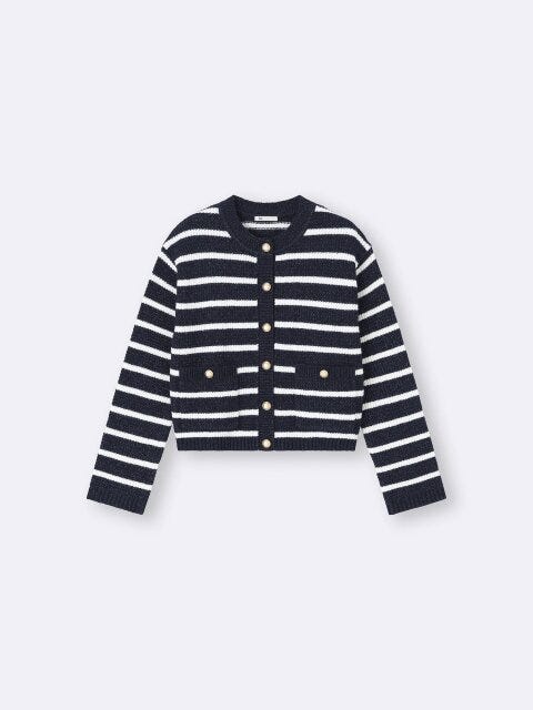 ツイーディーニットボーダーカーディガン 2025gu大人女性おすすめツイーディーニットボーダーカーディガン