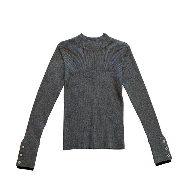 しまむらnatsuki袖ボタン配色ニットプルオーバー