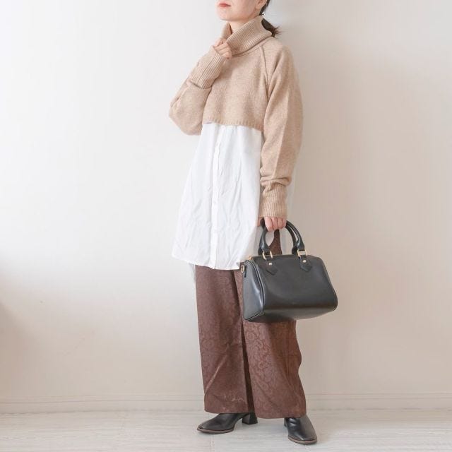 ワイドパンツ 野暮ったく見せない コーディネート コツ レディース コーディネート コーデ 着こなし おすすめ オススメ トレンド ポイント コツ おしゃれ お洒落 オシャレ 2022 ワイドパンツ パンツ ボトムス パンツコーデ ショートニット チュニックシャツ レイヤード レイヤードコーデ ブラウンパンツ