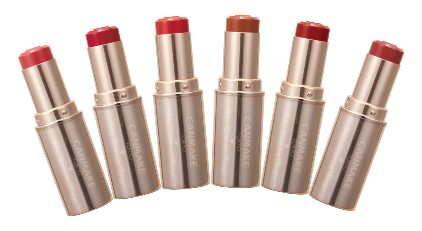 （左から）「メルティールミナスルージュ 01 スウィートピンク」「同 02 ピンキーレッド」「同 03 フェミニンコーラル」「04 キャラメルテラコッタ」「同 05 ストロベリーモカ」「06 ビタールビーチョコレート」（画像提供：株式会社井田ラボラトリーズ）