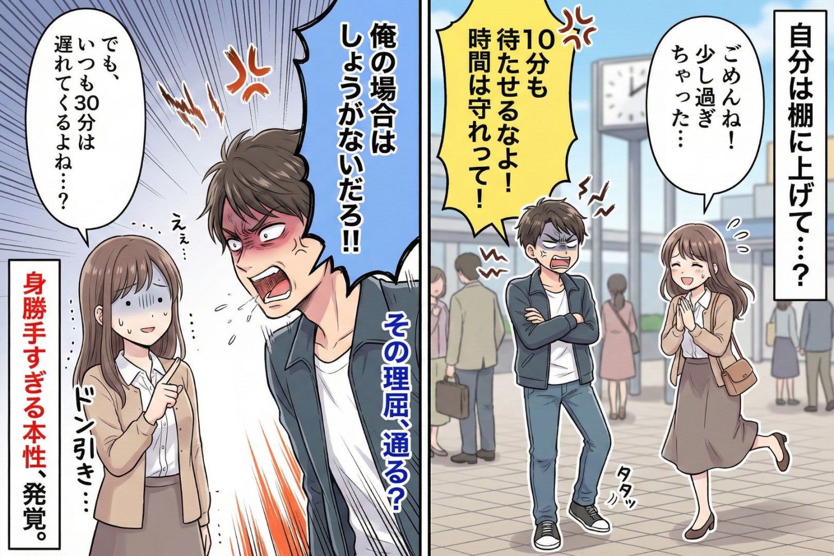 デートに毎回30分遅刻する彼氏→私が10分遅れただけで不機嫌に。理由を聞いたら呆れる答えが返ってきた