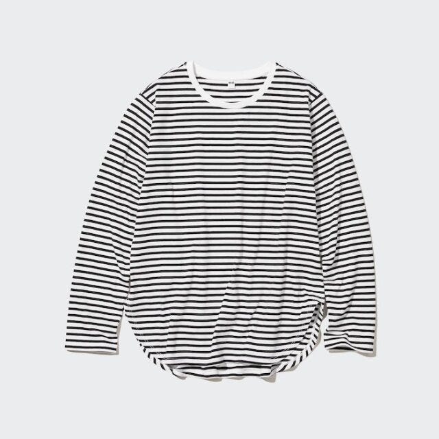 ユニクロ　秋服　おしゃれさん注目　ソフトコットンボーダーラウンドヘムT