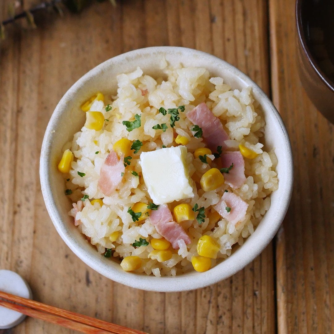 スープの素で!洋風コーン炊き込みご飯