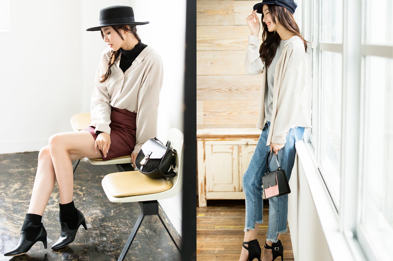 小物は全部“黒”で大人レディへ