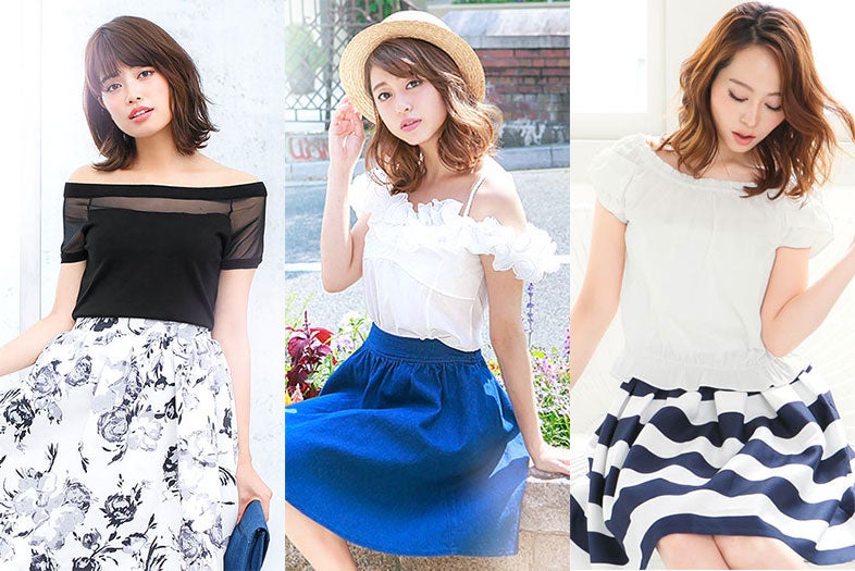 男性ウケ抜群！「オフショルトップス」で夏のおフェロコーデに