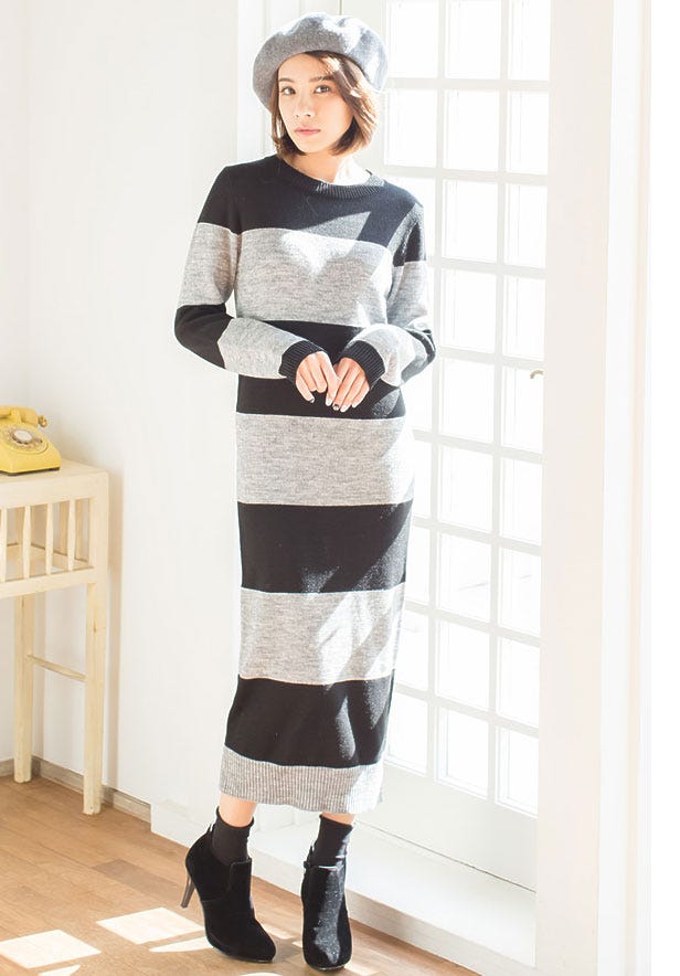 ボーダーニットワンピース「Re:EDIT by GALSTAR」3,998円(税込)/画像提供:Re:EDIT by GALSTAR