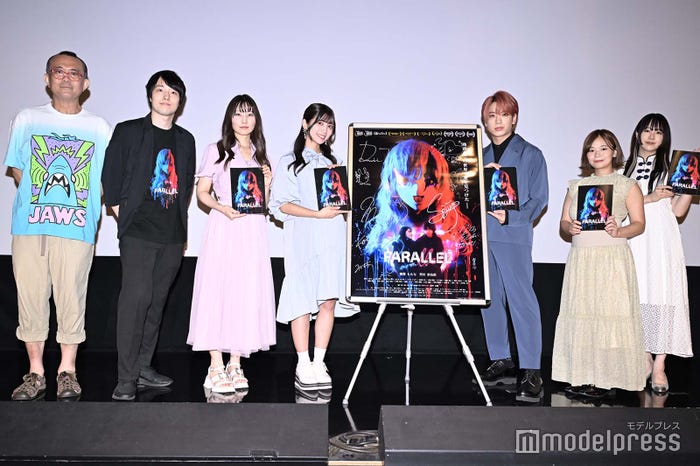 (左から)松崎まこと(MC)、田中大貴監督、千歳ゆう、ゆん、本田康祐、和地つかさ、三田麻央(C)モデルプレス
