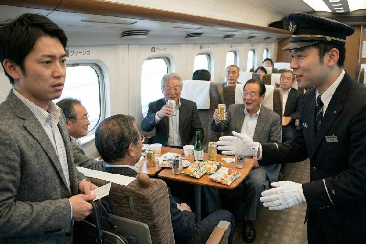 新幹線グリーン車で理不尽な対応を受けた人のイメージ