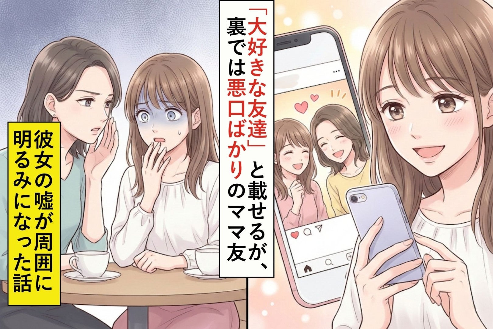 SNS上で「大好きな友達」と載せるが、裏では悪口ばかりのママ友。彼女の嘘が周囲に明るみになった話