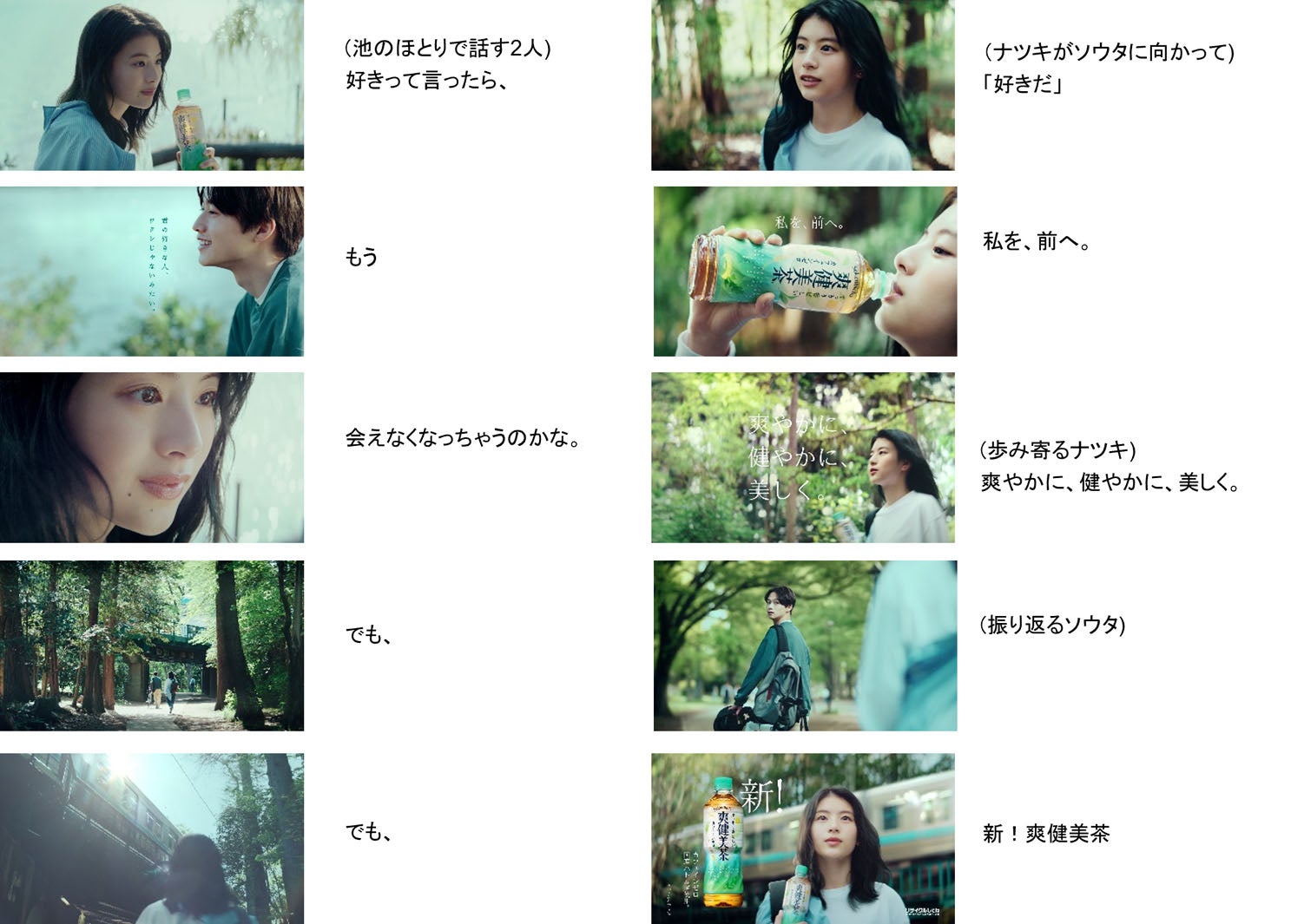 「爽健美茶 私を、前へ。」篇CM内容（提供写真）