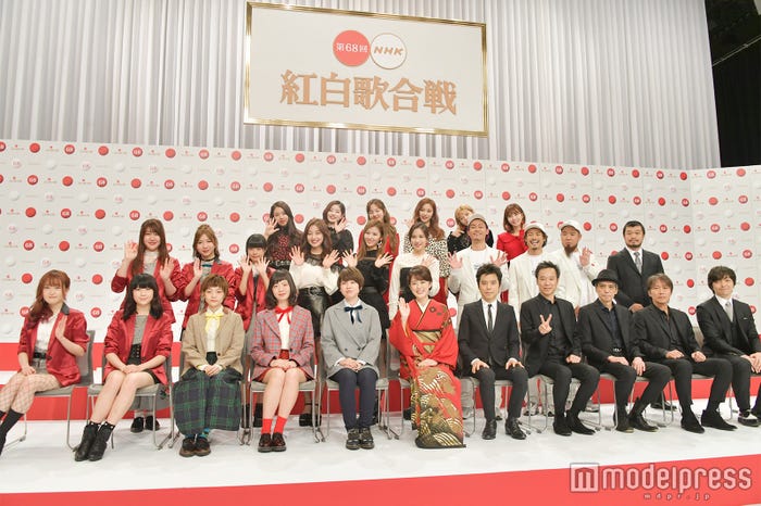(左から時計回りに)Little Glee Monster、TWICE、WANIMA、竹原ピストル、三浦大知、エレファントカシマシ、丘みどり、SHISHAMO「第68回 NHK紅白歌合戦」出場歌手発表記者会見より(C)モデルプレス