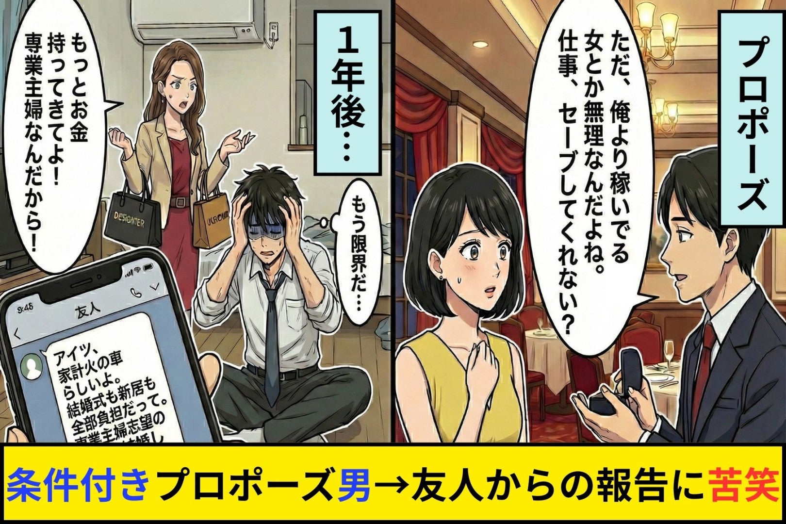 「俺より稼いでる女とか無理なんだよね」プロポーズを断った男→1年後、共通の友人から届いた報告に唖然