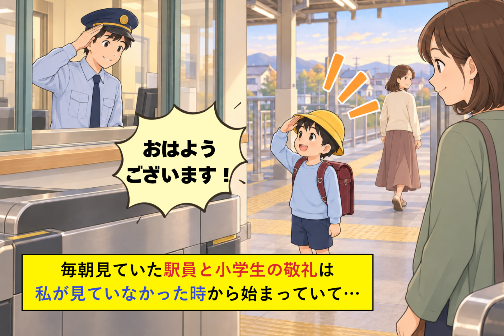 始発の改札で駅員と敬礼を交わす小学生→毎朝見ていた私が、母親から聞いた話