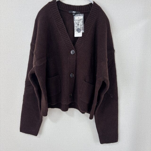 ユニクロスフレヤーンショートカーディガン ユニクロスフレヤーンショートカーディガン ダークブラウン