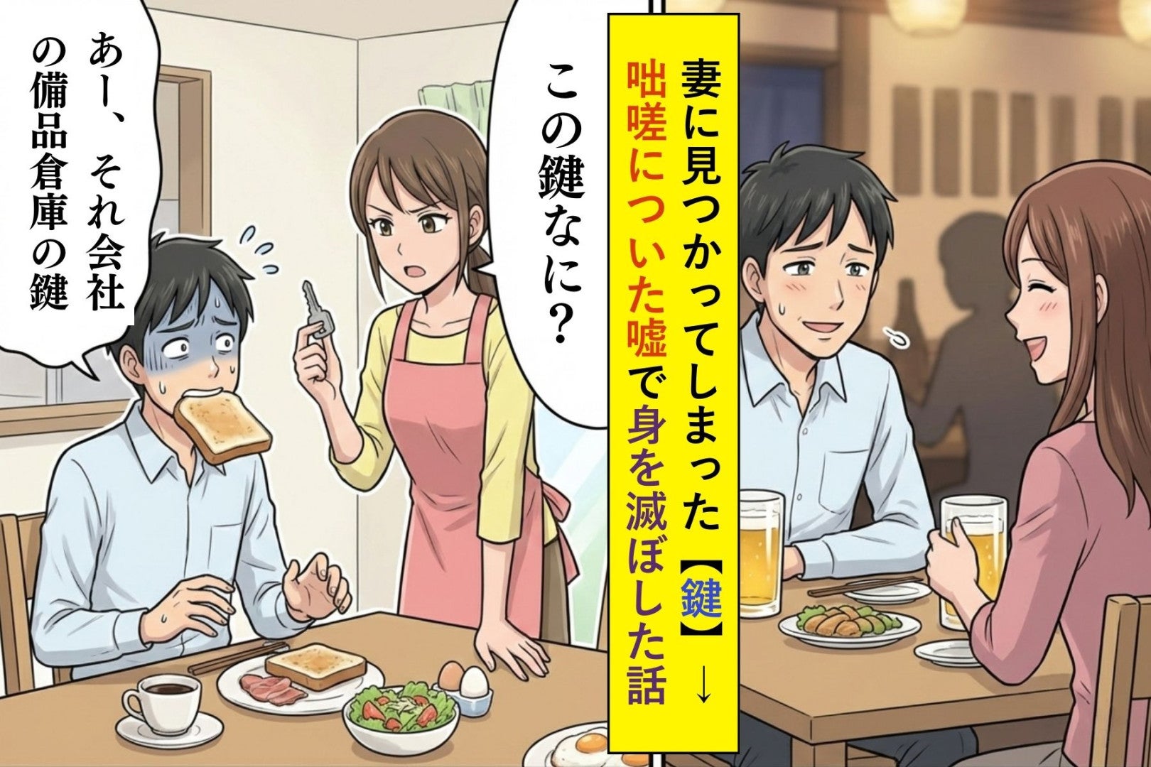 妻に見つかってしまった【鍵】→咄嗟についた嘘で身を滅ぼした話
