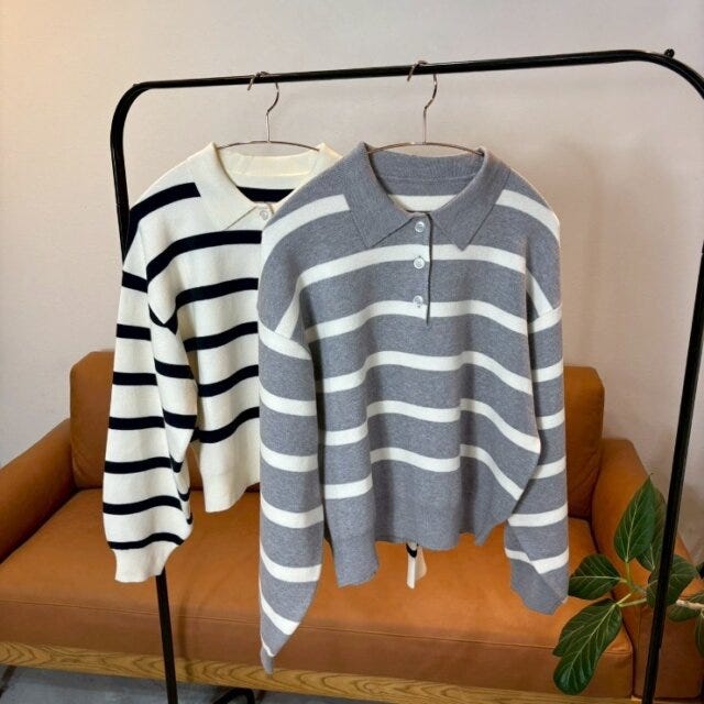 ボーダー襟付きニット 2025しまむら冬コラボボーダー襟付きニット