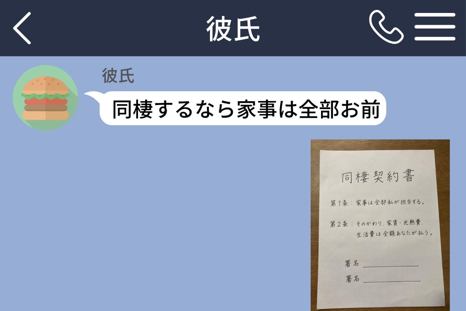「同棲するなら家事は全部お前」と送ってきた彼に、私が返した契約書の画像