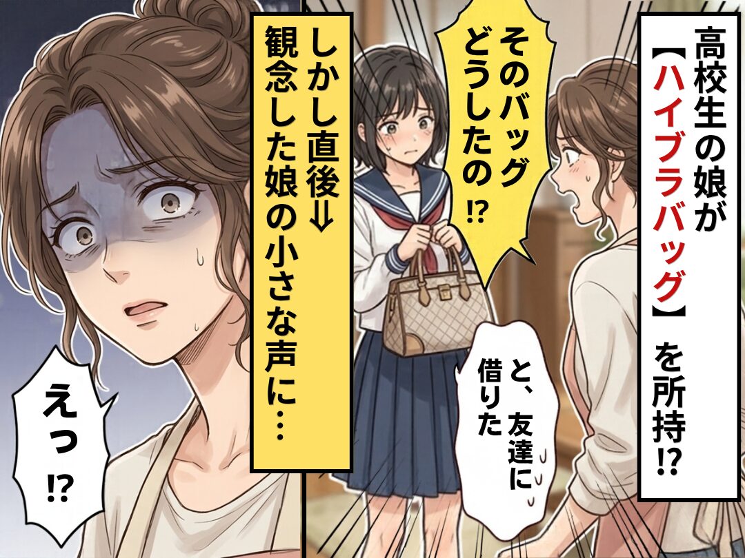 「と、友達に借りた」高校生の娘が【ハイブラバッグ】を所持！？しかし直後⇒観念した娘の“小さな声”に、母「えっ！？」