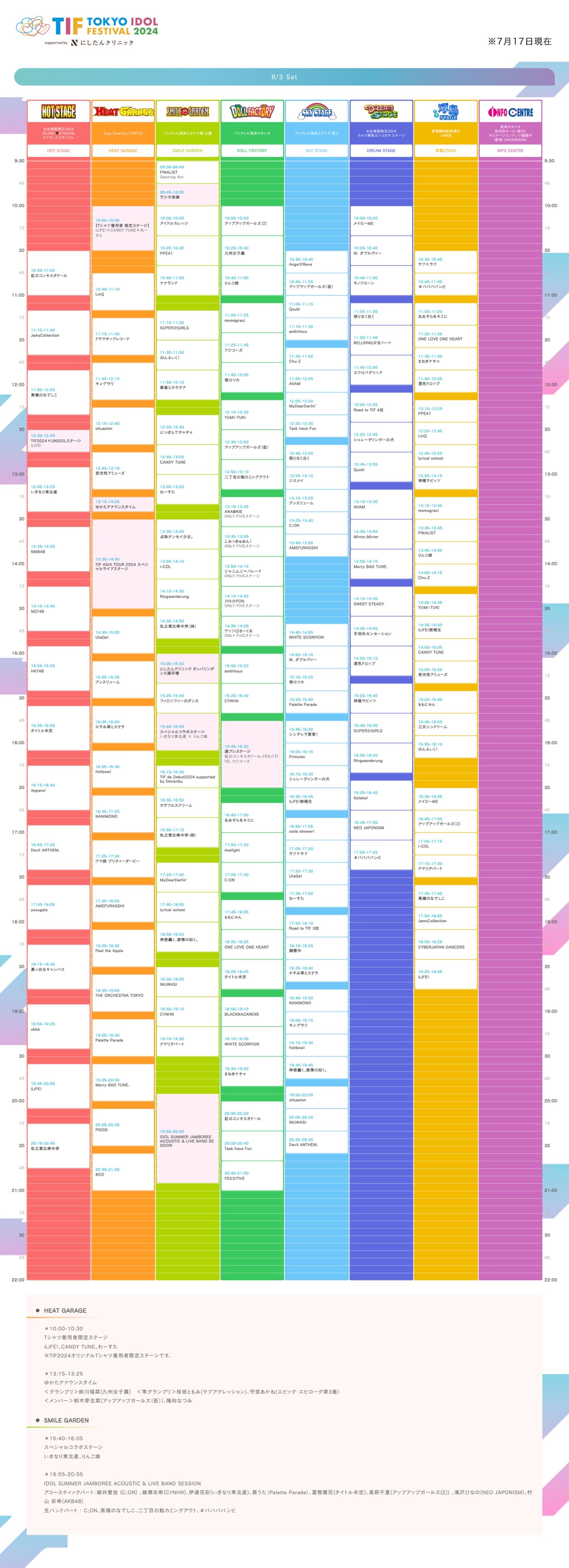 「TOKYO IDOL FESTIVAL 2024」2日目タイムテーブル（提供写真）