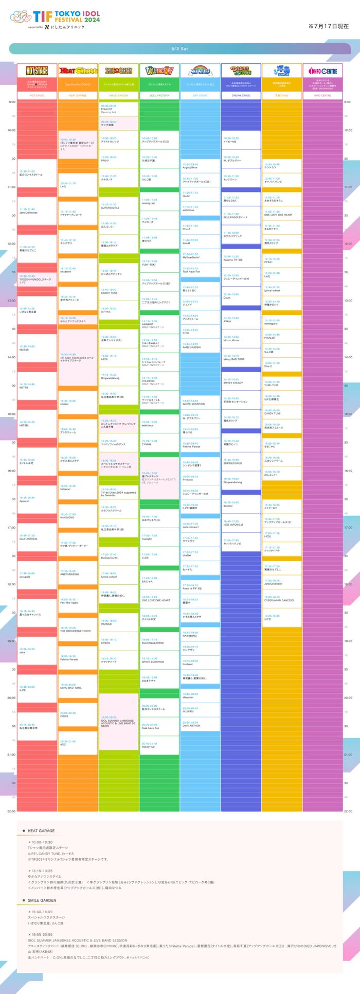 「TOKYO IDOL FESTIVAL 2024」2日目タイムテーブル(提供写真)