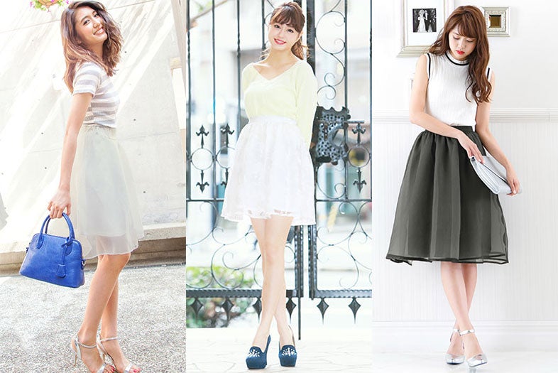 愛されシルエット！オーガンジースカートで大人ガーリーに