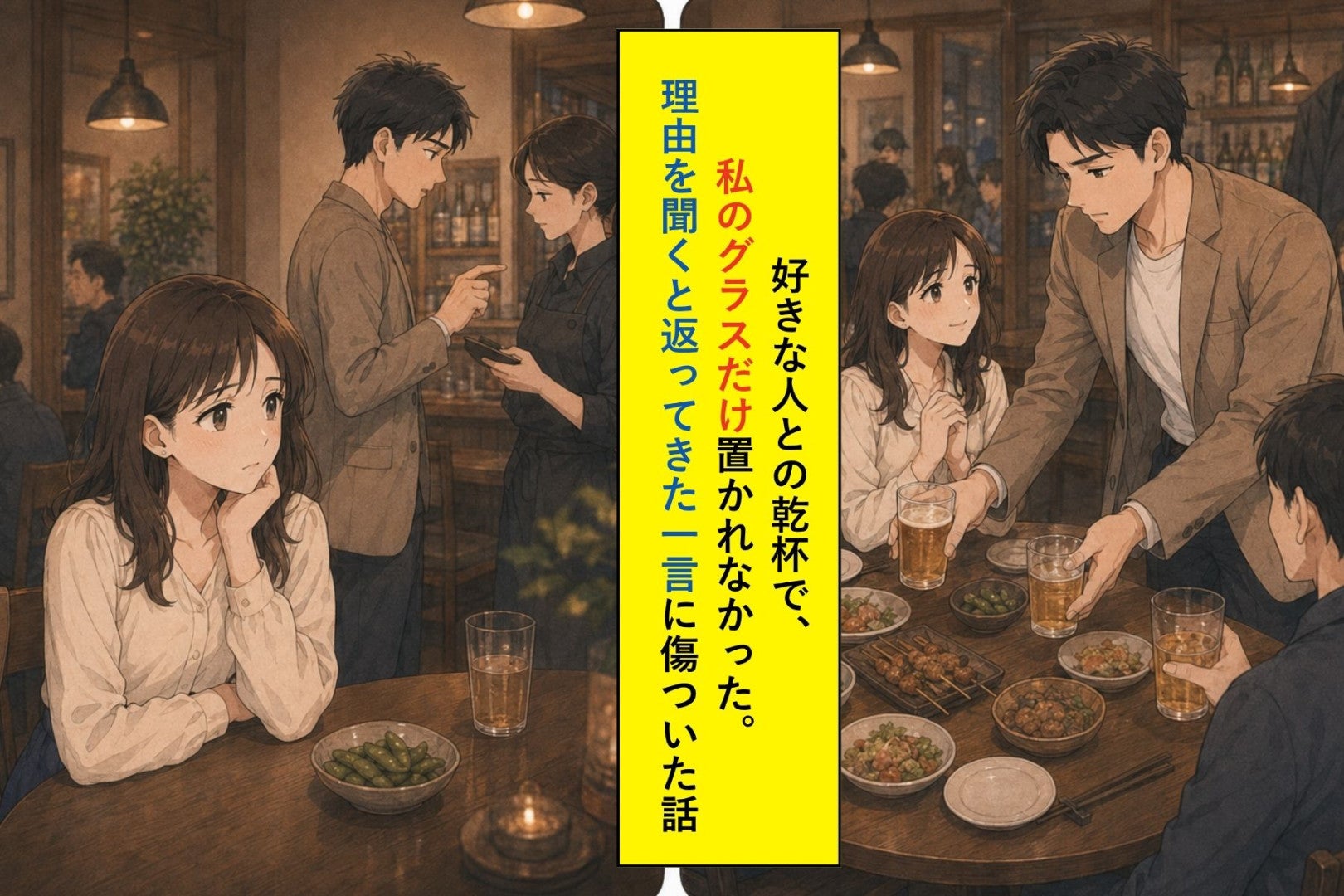好きな人との乾杯で、私のグラスだけ置かれなかった。理由を聞くと返ってきた一言に傷ついた話