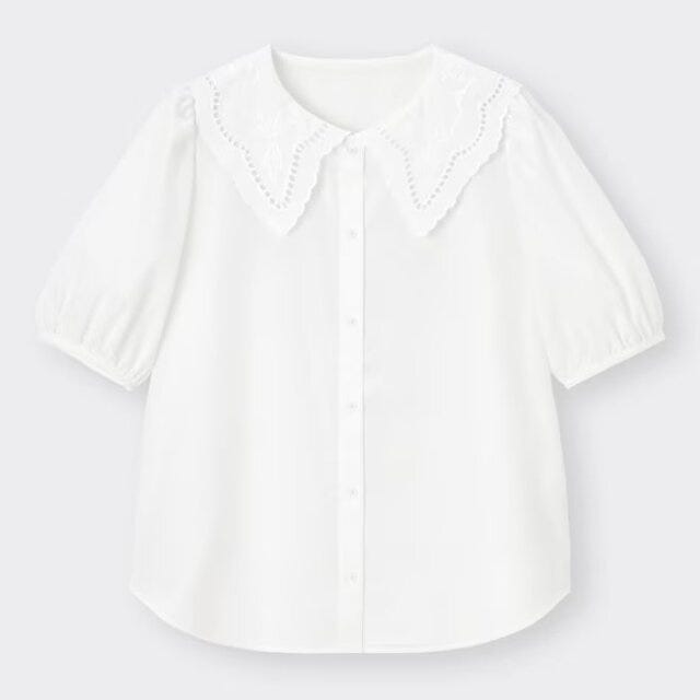 GU　トップス　白ブラウス　レースカラーブラウス