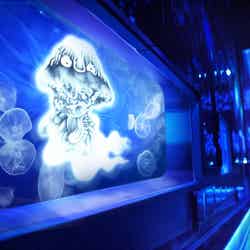 すみだ水族館「クラゲ万華鏡トンネル」が背筋も凍るホラー空間に!水木しげるの妖怪が不気味に浮遊(C)水木プロダクション