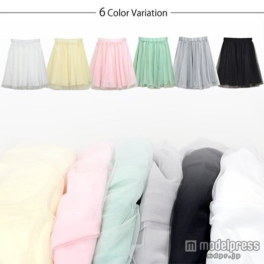 6色のカラーバリエーション　パステルカラーミディアムチュールスカート「KOEISTORE」2,380円（税込）