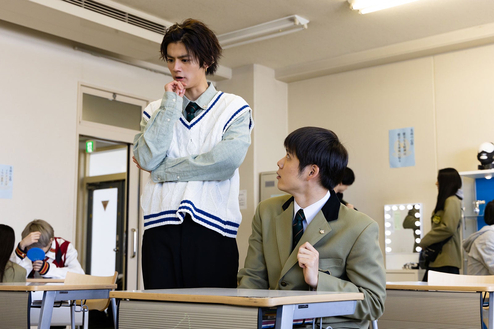 藤原大祐、細田佳央太 ／「もしも、イケメンだけの高校があったら」第2話より（C）テレビ朝日