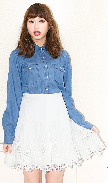 裾刺繍コットンレースフレアミニスカート/ローフレア「神戸レタス」1190円（税込）