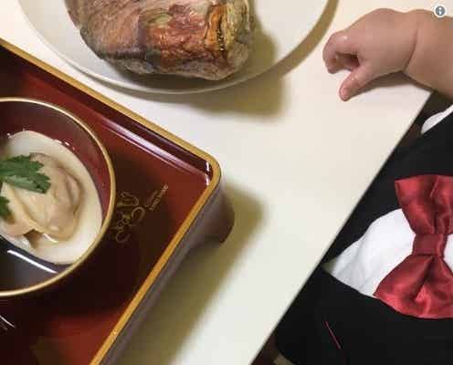 ぺこ、リンクくん生後100日迎えお食い初め