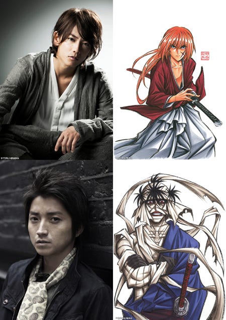 主人公・緋村剣心を演じる佐藤健(上)、志々雄真実を演じる藤原竜也(下)