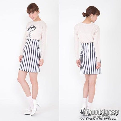 ストライプ柄のタイトスカートで大人っぽく!/画像提供「DOUBLE HEART」