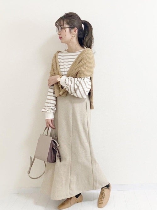 しまむら　しまパト　戦利品　プチプラ　レディース　スカート　失敗しない　選び方　NG　OK　おすすめ　コーデ　ベージュ　ベージュスカート　ロングスカート