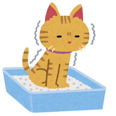 猫砂の上で踏ん張る猫のイラスト