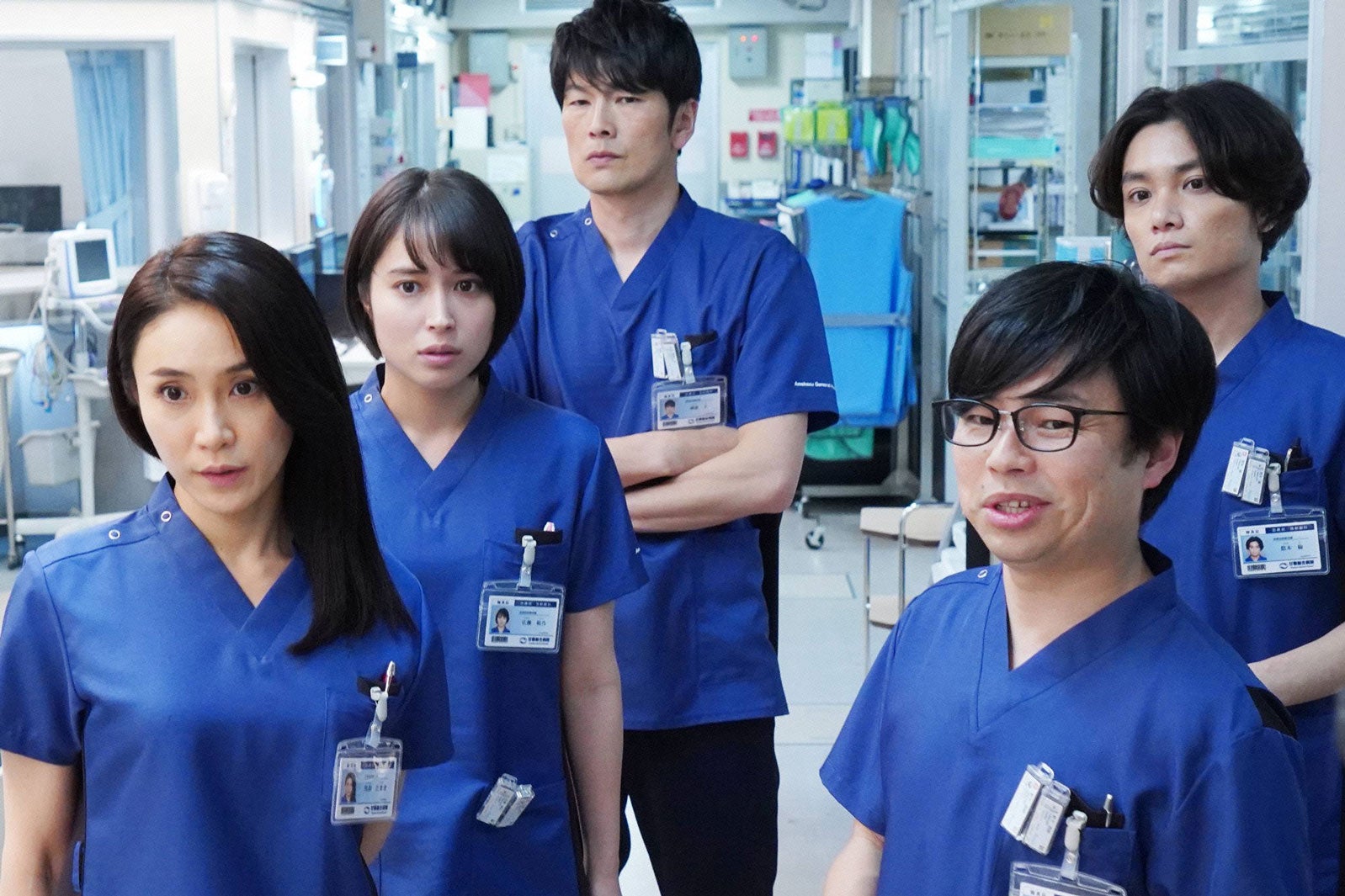 山口紗弥加・広瀬アリス・丸山智己・矢野聖人・浜野謙太／「ラジエーションハウス～放射線科の診断レポート～」第4話より（C）フジテレビ