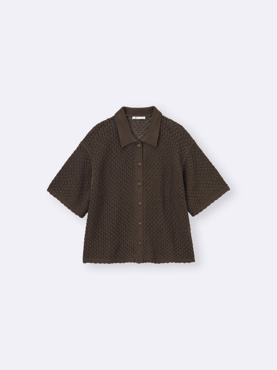 GUの透かし編みニットシャツ