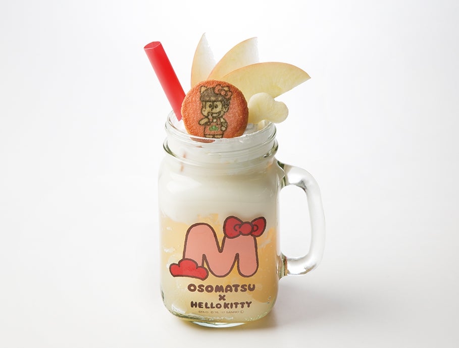 おそ松とハローキティの洋梨とりんごでグビっとジャードリンク990円（税抜）（C）赤塚不二夫／おそ松さん製作委員会 （C）1976，1979，1984，1988，1996，2017 SANRIO CO．，LTD．