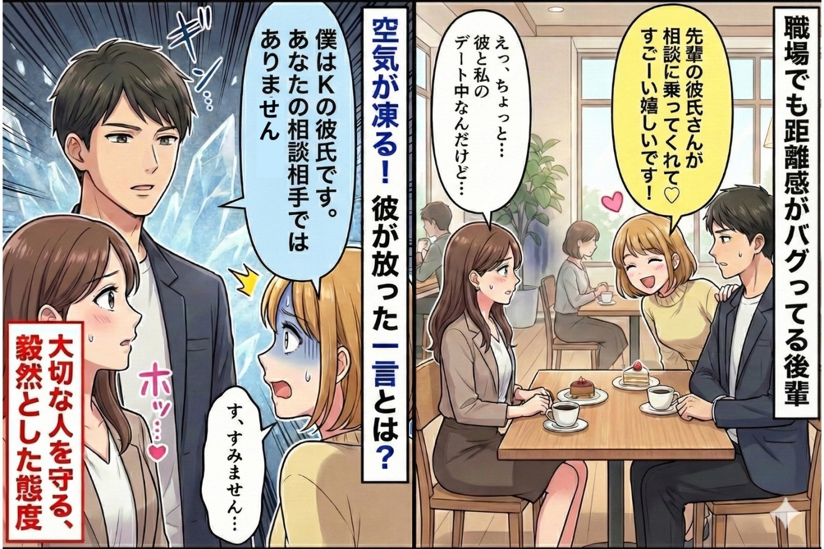 「先輩の彼氏さんが相談に乗ってくれて♡」職場で距離感ゼロの後輩→彼が放った一言で空気が凍りついた話