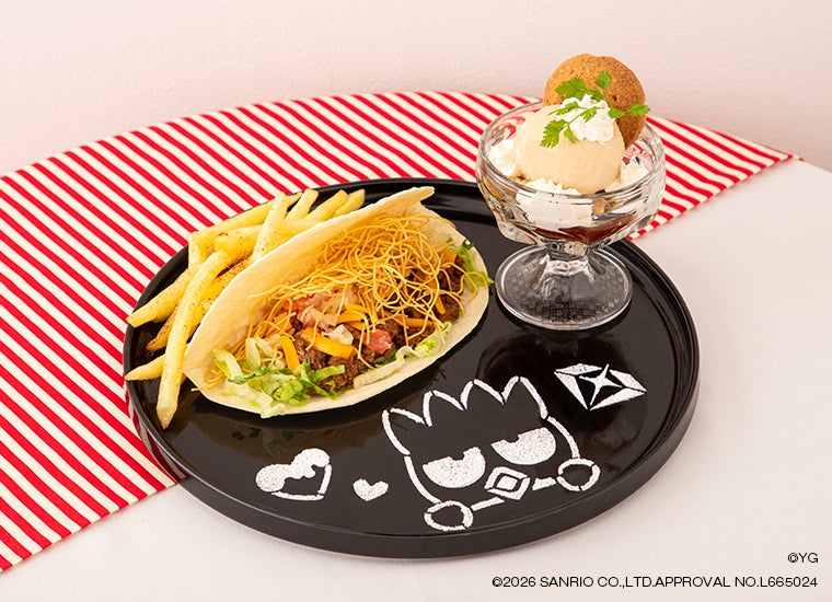 CHOI HYUN SUK×HARUTO×ばつ丸のタコス＆ミルクティーアイスグラスプレート　税込1,890円（C）2026 SANRIO CO., LTD. APPROVAL NO. L665024 （C）YG. All rights reserved.