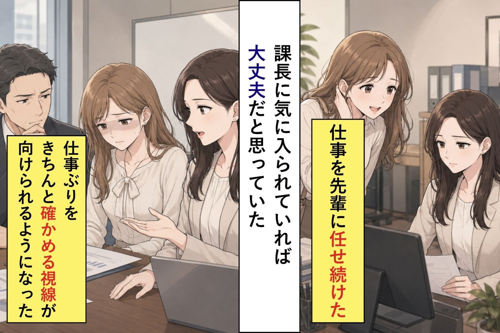 課長に気に入られていれば大丈夫だと思っていた。仕事を先輩に任せ続けた私が失った信用