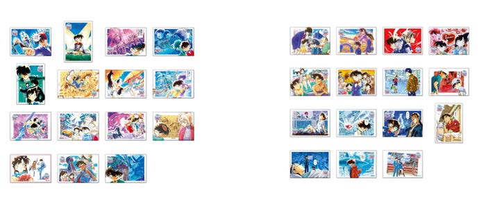 スクエアバッジA(ランダム15種)、スクエアバッジB(ランダム15種)「名探偵コナン 連載30周年記念カフェ」(C)青山剛昌/小学館