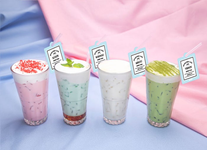 ミルク系各920円(S.COUPS・いちごミルク/WONWOO・チョコミント/MINGYU・バニララテ/VERNON・抹茶ミルク)/画像提供:レッグス