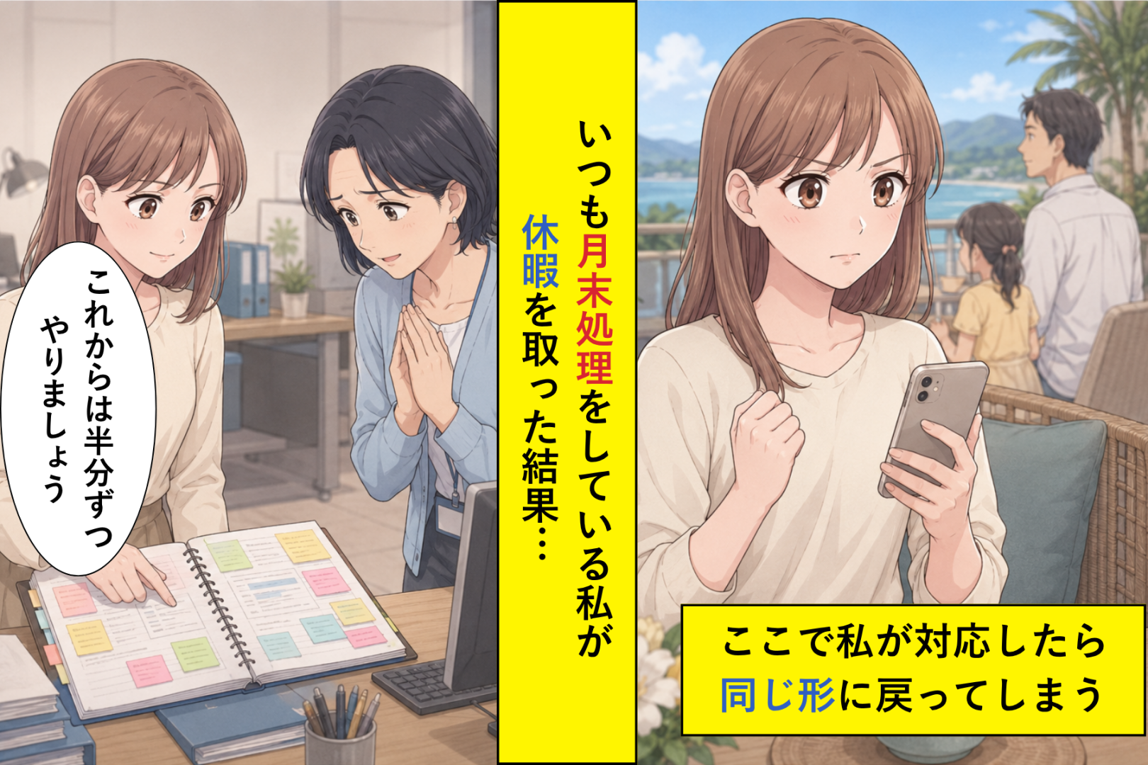 残業を引き受けてきた私が５連休を取ると、同僚から助けを求める電話が届いた