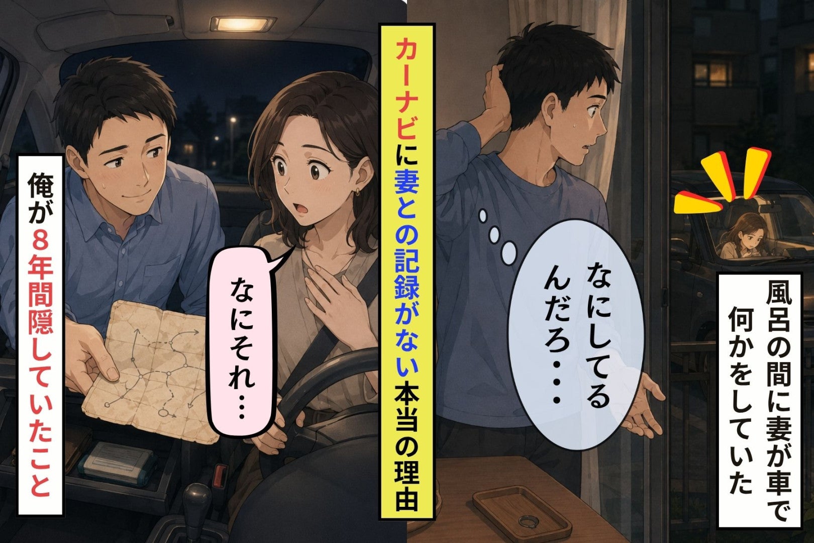 「入れてないだけだよ」と妻に返した俺が、助手席の物入れから出した折り目だらけの紙