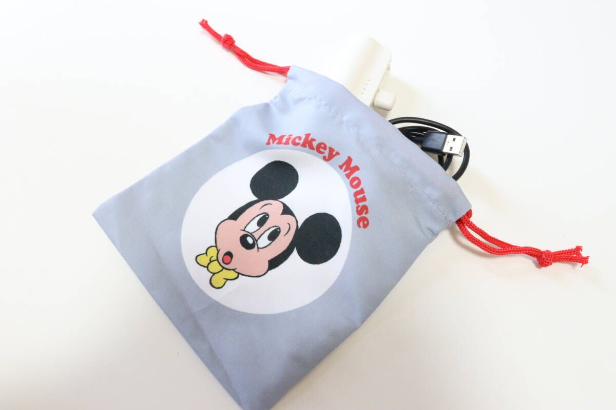 ダイソー 巾着、スクエア(ミッキー&フレンズ) ダイソーの巾着、スクエア(ミッキー&フレンズ)にガジェットを入れる