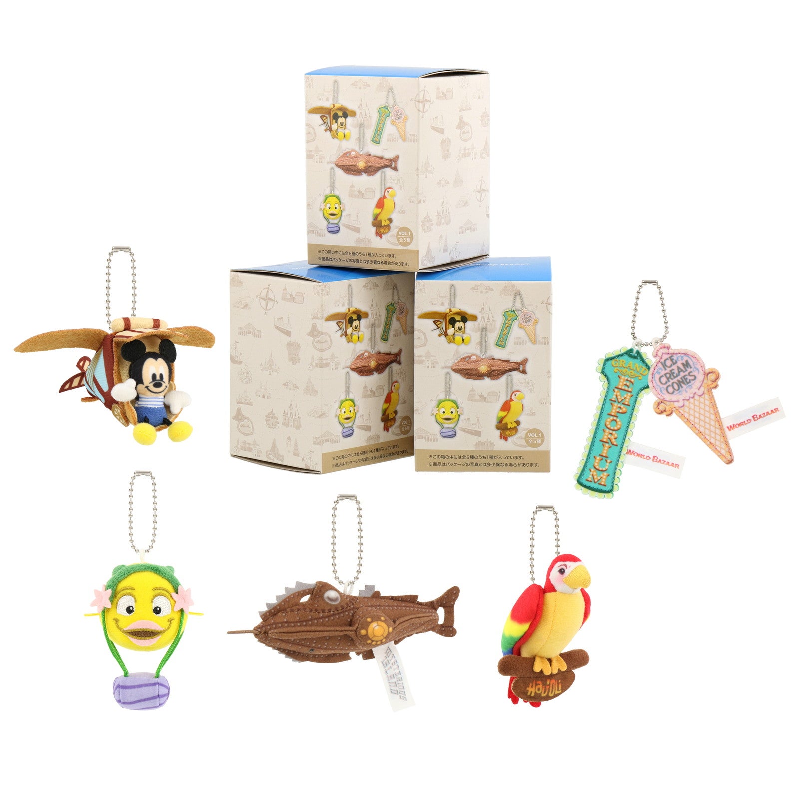 ぬいぐるみチャーム 各¥1,400（C）Disney