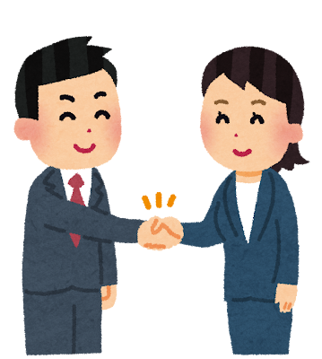 握手をしているビジネスマンのイラスト「男性と女性」