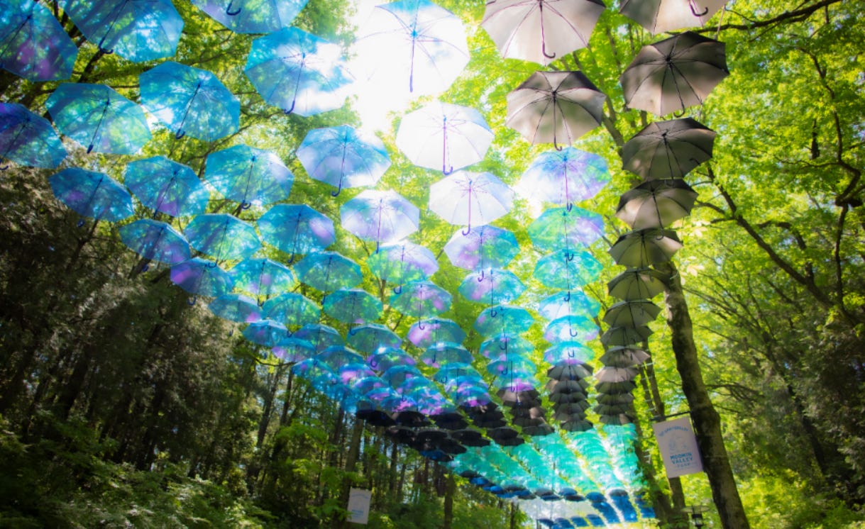 埼玉「メッツァビレッジ」営業再開、傘が頭上を埋めつくす“アンブレラスカイ”も公開